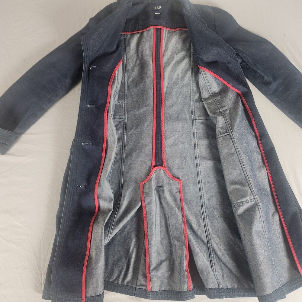 GAP Womens Navy Blue Trench Coat Jacket Size L Cotton Blend Button Front - Picture 5 of 10